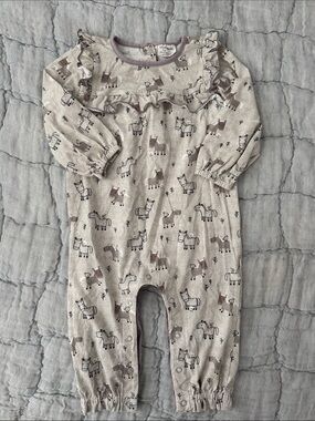 Viverano Organics Baby Grey Horse Print Ruffle One-Piece Bodysuit